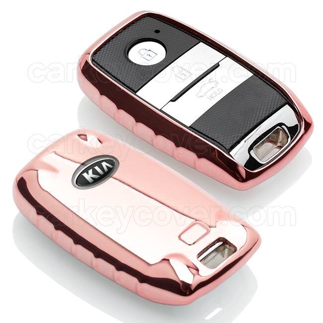 Autoschlüssel Hülle kompatibel mit Kia 3 Tasten (Keyless Entry) - Schutzhülle aus TPU - Auto Schlüsselhülle Cover in Roségold