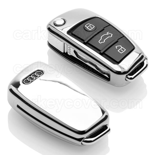 TBU car TBU car Car key cover compatible with Audi - TPU Protective Remote Key Shell - FOB Case Cover - Chrome