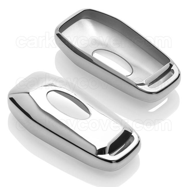 TBU car TBU car Autoschlüssel Hülle kompatibel mit Ford 3 Tasten (Keyless Entry) - Schutzhülle aus TPU - Auto Schlüsselhülle Cover in Silber Chrom