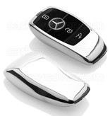 TBU car TBU car Autoschlüssel Hülle kompatibel mit Mercedes 3 Tasten (Keyless Entry) - Schutzhülle aus TPU - Auto Schlüsselhülle Cover in Silber Chrom