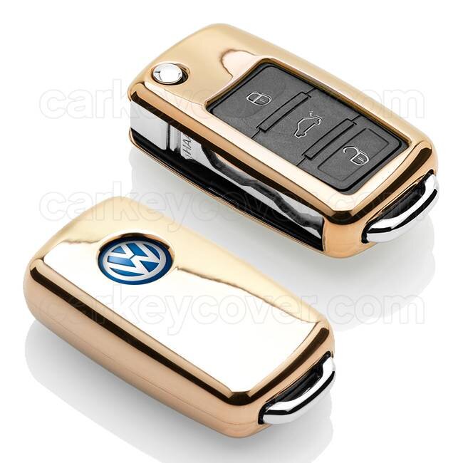 Capa para chave do carro compatível com VW - Capa Protetora de Chave Remota de TPU - Tampa Remota FOB - Ouro