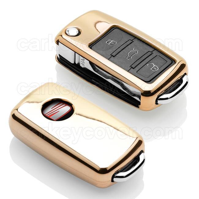 Car key cover compatible with Seat - TPU Protective Remote Key Shell - FOB Case Cover - Gold