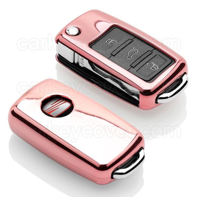 Capa para chave do carro compatível com Seat - Capa Protetora de Chave Remota de TPU - Tampa Remota FOB - Rosa Ouro