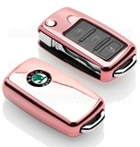 TBU car TBU car Funda Carcasa llave compatible con Skoda - Funda de TPU - Cover de Llave Coche - Oro Rosa