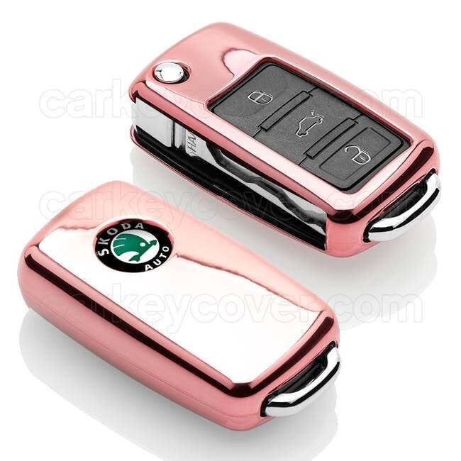 Capa para chave do carro compatível com Skoda - Capa Protetora de Chave Remota de TPU - Tampa Remota FOB - Rosa Ouro