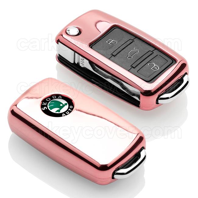 TBU car TBU car Housse de Protection clé compatible avec Skoda - Coque Cover Housse étui en TPU - Or rose / Rose Gold