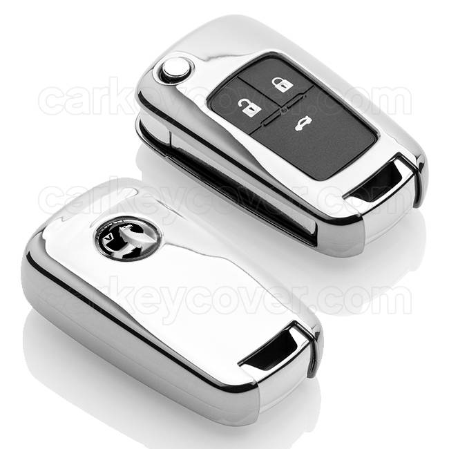 TBU car TBU car Autoschlüssel Hülle kompatibel mit Vauxhall 3 Tasten - Schutzhülle aus TPU - Auto Schlüsselhülle Cover in Silber Chrom
