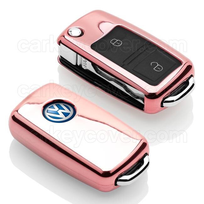 Capa para chave do carro compatível com VW - Capa Protetora de Chave Remota de TPU - Tampa Remota FOB - Rosa Ouro