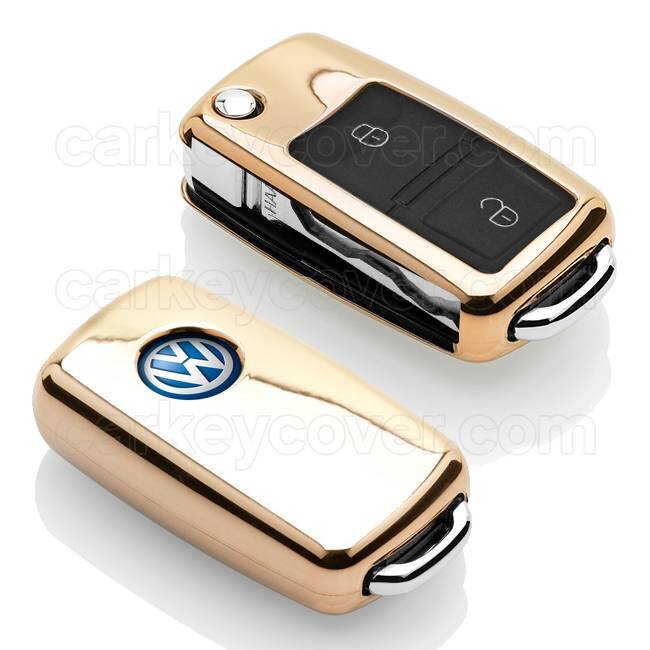 Car key cover compatible with VW - TPU Protective Remote Key Shell - FOB Case Cover - Gold
