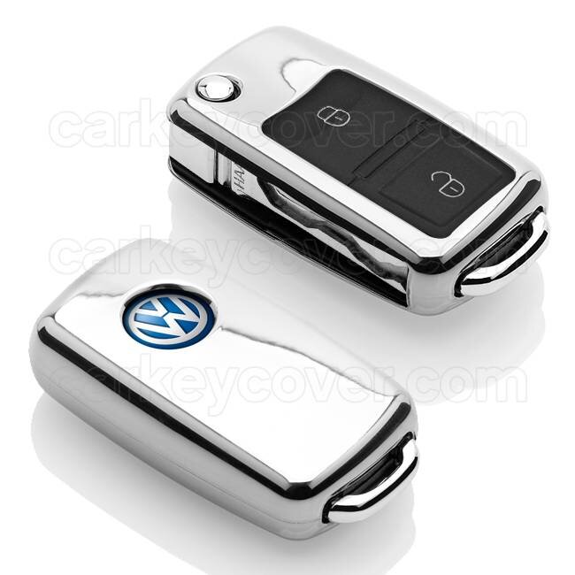 TBU car Autoschlüssel Hülle kompatibel mit VW 2 Tasten - Schutzhülle aus TPU - Auto Schlüsselhülle Cover in Silber Chrom