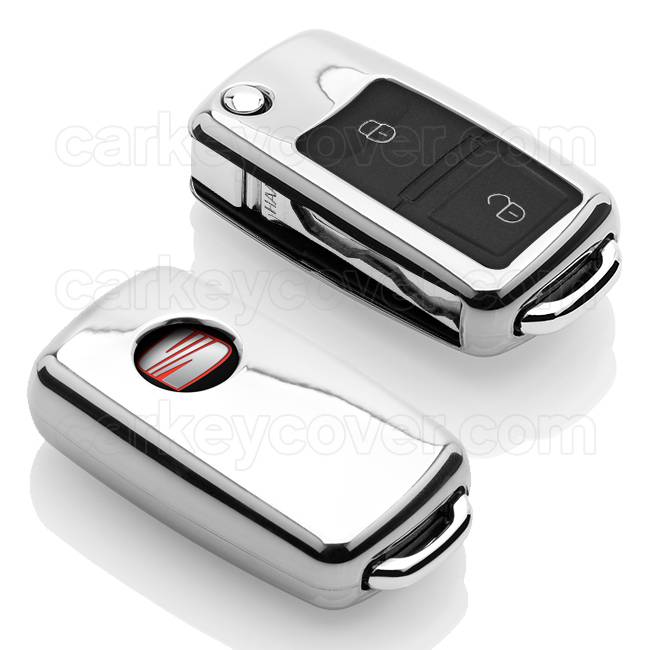 TBU car TBU car Car key cover compatible with Seat - TPU Protective Remote Key Shell - FOB Case Cover - Chrome