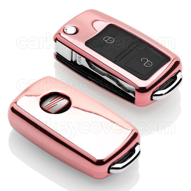 TBU car TBU car Car key cover compatible with Seat - TPU Protective Remote Key Shell - FOB Case Cover - Rose Gold