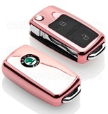 TBU car TBU car Funda Carcasa llave compatible con Skoda - Funda de TPU - Cover de Llave Coche - Oro Rosa