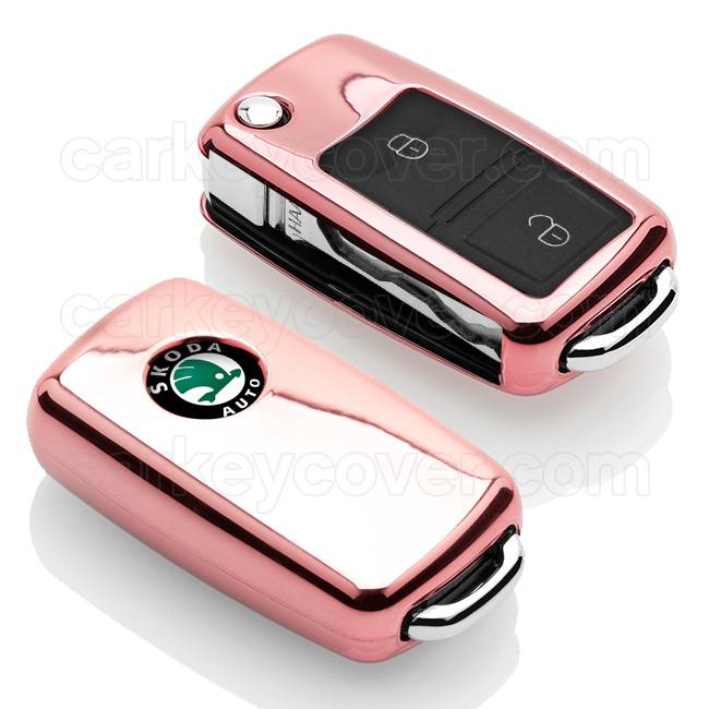 TBU car Skoda Capa TPU Chave do carro - Capa protetora - Tampa remota FOB - Rosa Ouro