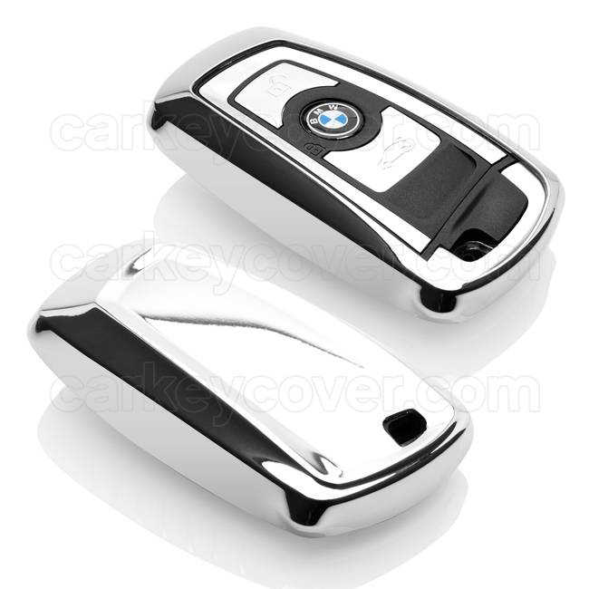 TBU car TBU car Autoschlüssel Hülle kompatibel mit BMW 3 Tasten (Keyless Entry) - Schutzhülle aus TPU - Auto Schlüsselhülle Cover in Silber Chrom