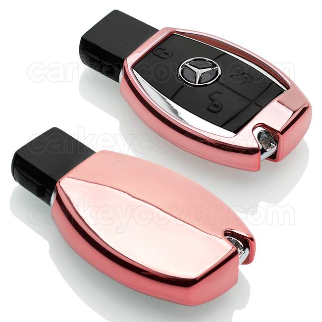 TBU car TBU car Autoschlüssel Hülle kompatibel mit Mercedes 2 Tasten - Schutzhülle aus TPU - Auto Schlüsselhülle Cover in Roségold