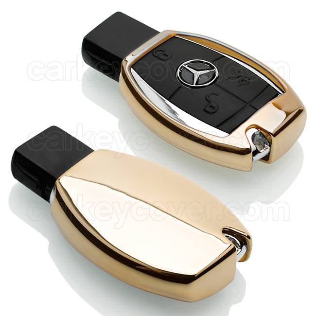 TBU car TBU car Autoschlüssel Hülle kompatibel mit Mercedes 3 Tasten - Schutzhülle aus TPU - Auto Schlüsselhülle Cover in Gold