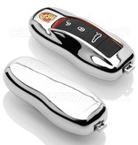 TBU car TBU car Autoschlüssel Hülle kompatibel mit Porsche 3 Tasten (Keyless Entry) - Schutzhülle aus TPU - Auto Schlüsselhülle Cover in Silber Chrom