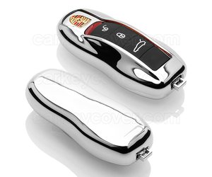 TBU car Autoschlüssel Hülle kompatibel mit Porsche 3 Tasten (Keyless Entry)  - Schutzhülle aus TPU - Auto Schlüsselhülle Cover in Silber Chrom