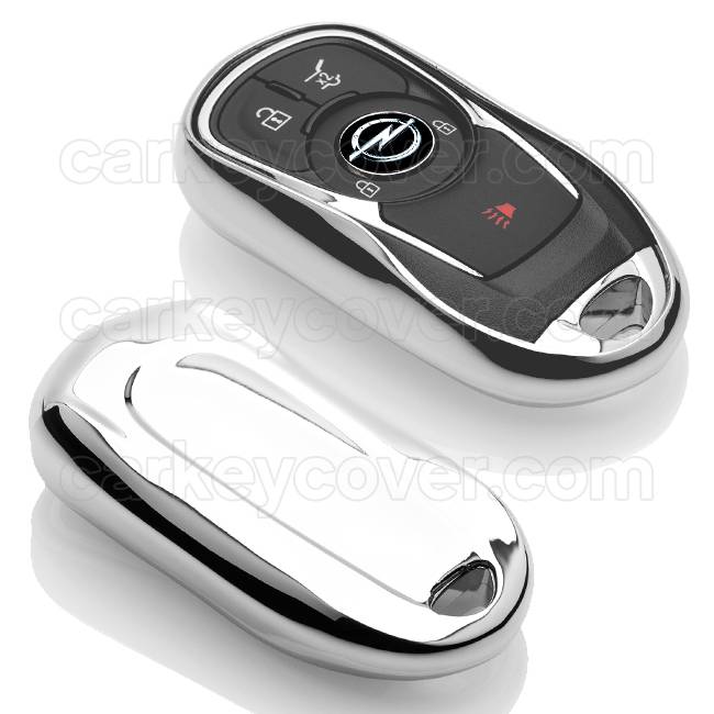 TBU car TBU car Autoschlüssel Hülle kompatibel mit Opel 3 Tasten (Keyless Entry) - Schutzhülle aus TPU - Auto Schlüsselhülle Cover in Silber Chrom