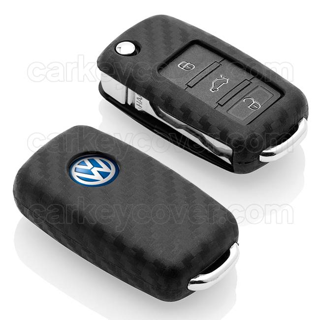 TBU car TBU car Car key cover compatible with VW - Silicone Protective Remote Key Shell - FOB Case Cover - Carbon