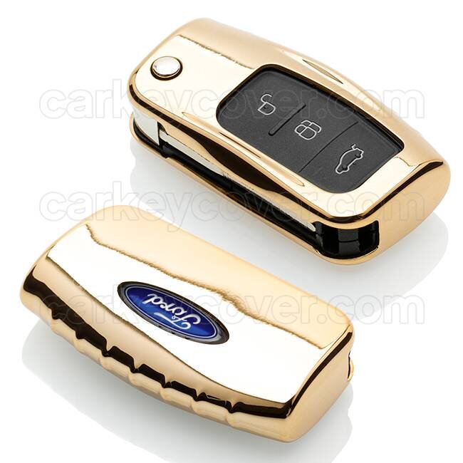 Capa para chave do carro compatível com Ford - Capa Protetora de Chave Remota de TPU - Tampa Remota FOB - Ouro