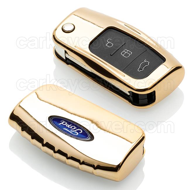 TBU car TBU car Autoschlüssel Hülle kompatibel mit Ford 3 Tasten - Schutzhülle aus TPU - Auto Schlüsselhülle Cover in Gold