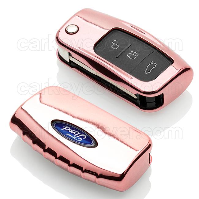 TBU car Ford Capa TPU Chave do carro - Capa protetora - Tampa remota FOB - Rosa Ouro