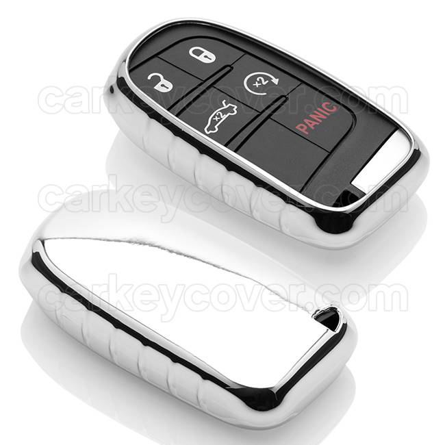 TBU car TBU car Autoschlüssel Hülle kompatibel mit Jeep 5 Tasten (Keyless Entry) - Schutzhülle aus TPU - Auto Schlüsselhülle Cover in Silber Chrom