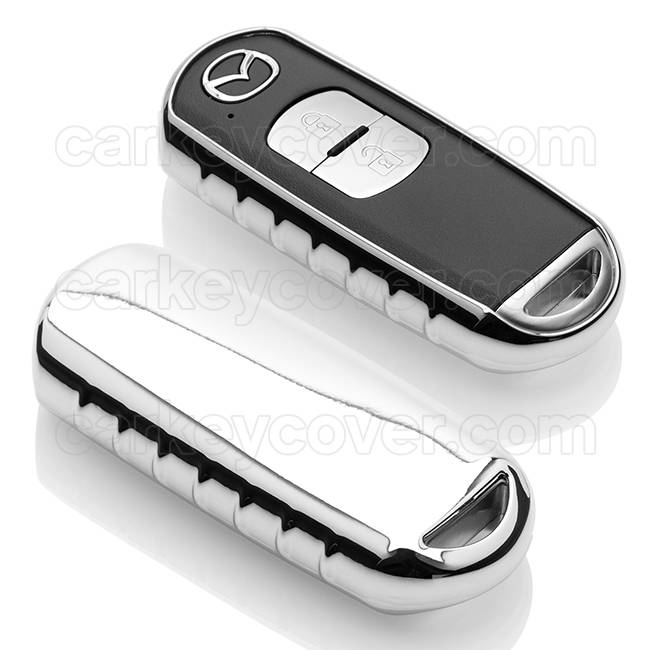 TBU car TBU car Autoschlüssel Hülle kompatibel mit Mazda 2 Tasten (Keyless Entry) - Schutzhülle aus TPU - Auto Schlüsselhülle Cover in Silber Chrom