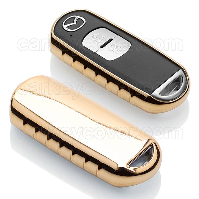 TBU car TBU car Autoschlüssel Hülle kompatibel mit Mazda 2 Tasten (Keyless Entry) - Schutzhülle aus TPU - Auto Schlüsselhülle Cover in Gold