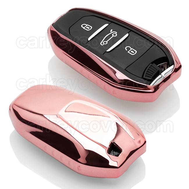 TBU car TBU car Autoschlüssel Hülle kompatibel mit Peugeot 3 Tasten (Keyless Entry) - Schutzhülle aus TPU - Auto Schlüsselhülle Cover in Roségold