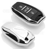 TBU car TBU car Autoschlüssel Hülle kompatibel mit Peugeot 3 Tasten (Keyless Entry) - Schutzhülle aus TPU - Auto Schlüsselhülle Cover in Silber Chrom