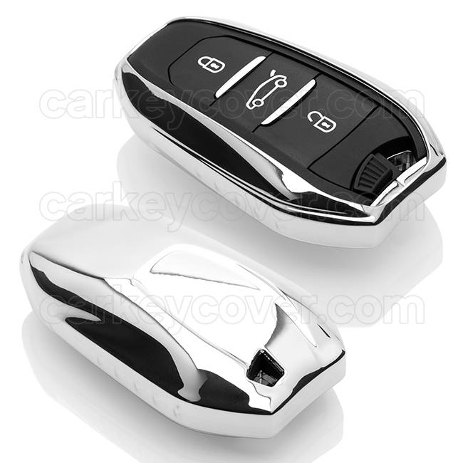 TBU car TBU car Car key cover compatible with Peugeot - TPU Protective Remote Key Shell - FOB Case Cover - Chrome