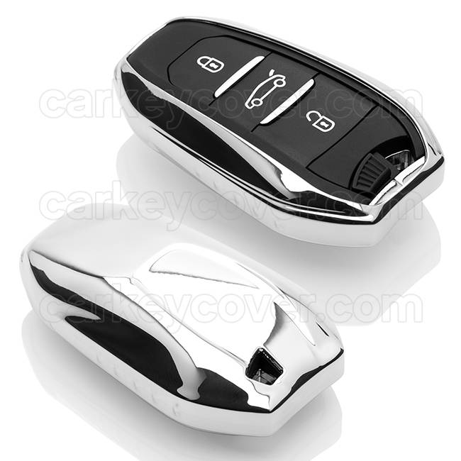 TBU car TBU car Cover chiavi auto compatibile con Peugeot - Copertura protettiva - Custodia Protettiva in TPU - Cromo argento