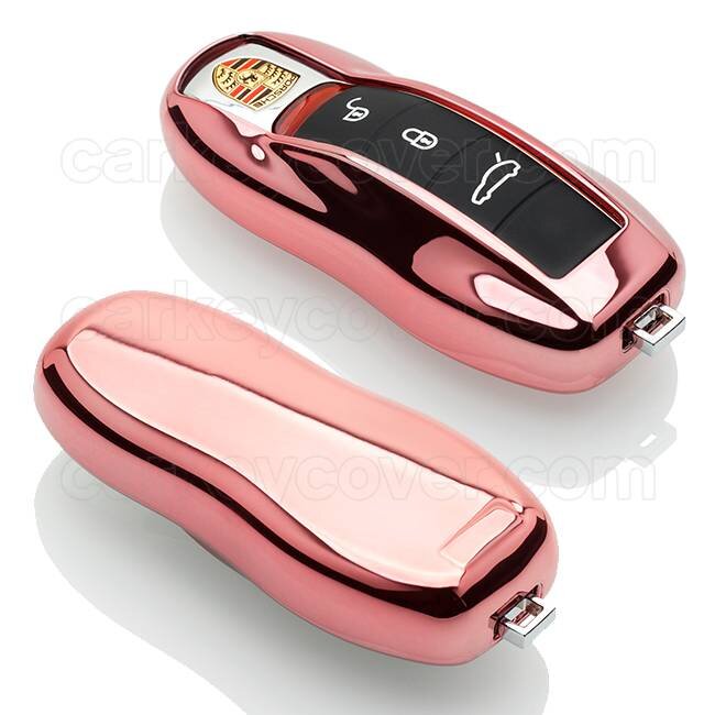 Autoschlüssel Hülle kompatibel mit Porsche 3 Tasten (Keyless Entry) - Schutzhülle aus TPU - Auto Schlüsselhülle Cover in Roségold