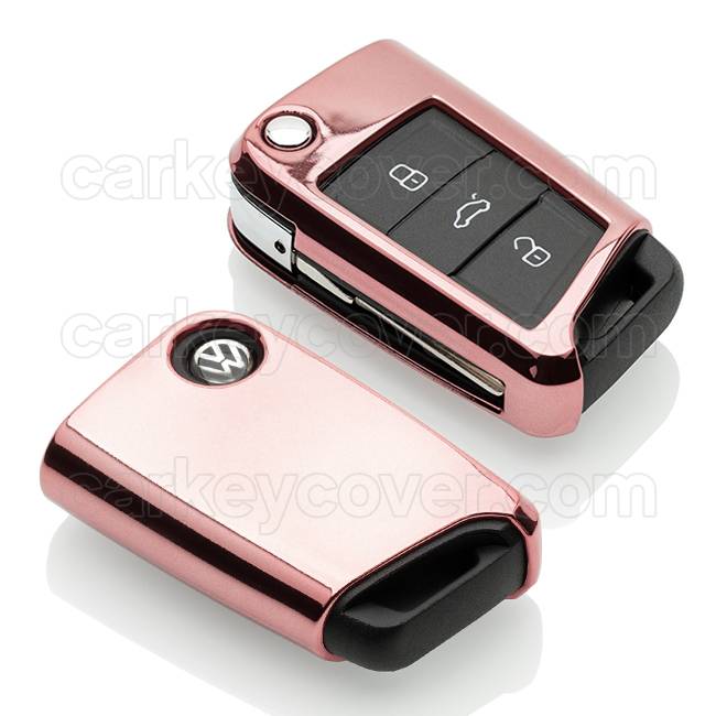 TBU car TBU car Funda Carcasa llave compatible con VW - Funda de TPU - Cover de Llave Coche - Oro Rosa