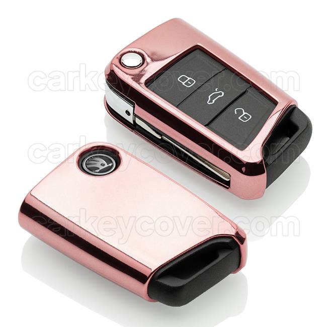 TBU car Skoda Capa TPU Chave do carro - Capa protetora - Tampa remota FOB - Rosa Ouro