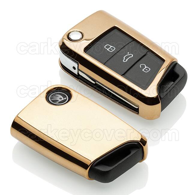 Capa para chave do carro compatível com Skoda - Capa Protetora de Chave Remota de TPU - Tampa Remota FOB - Ouro