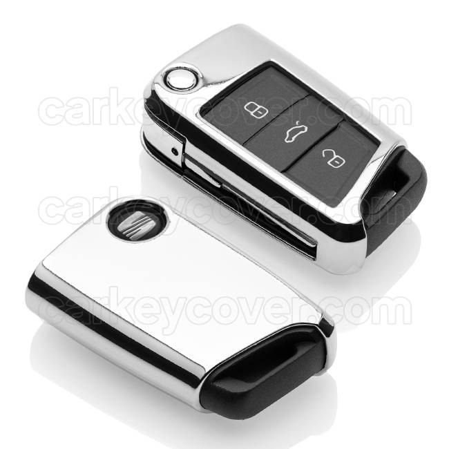 TBU car TBU car Car key cover compatible with Seat - TPU Protective Remote Key Shell - FOB Case Cover - Chrome