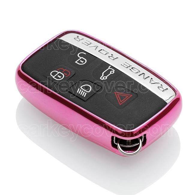 Autoschlüssel Hülle kompatibel mit Land Rover 5 Tasten (Keyless Entry) - Schutzhülle aus TPU - Auto Schlüsselhülle Cover in Rosa Liquid glitters