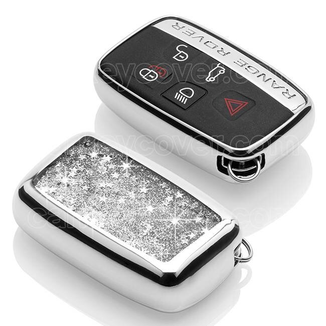 TBU car Sleutel cover compatibel met Range Rover - TPU sleutelhoesje - beschermhoesje autosleutel - Zilver Liquid glitters