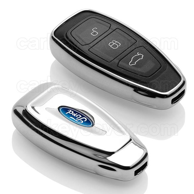 TBU car TBU car Funda Carcasa llave compatible con Ford - Funda de TPU - Cover de Llave Coche - Cromo plateado