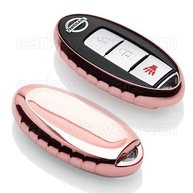 Car key cover compatible with Nissan - TPU Protective Remote Key Shell - FOB Case Cover - Rose Gold
