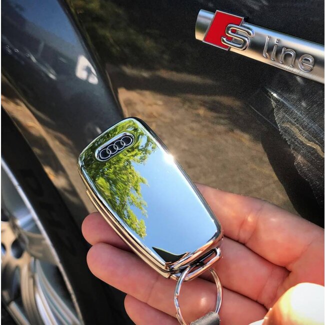 Car key cover compatible with Audi - TPU Protective Remote Key Shell - FOB Case Cover - Chrome