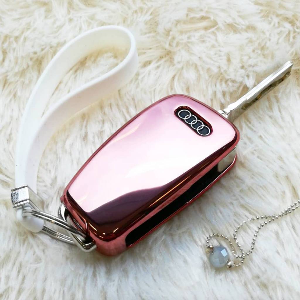 TBU car TBU car Car key cover compatible with Audi - TPU Protective Remote Key Shell - FOB Case Cover - Rose Gold