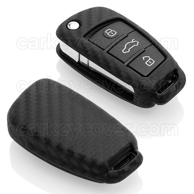 Autoschlüssel Hülle kompatibel mit Audi 3 Tasten - Schutzhülle aus Silikon - Auto Schlüsselhülle Cover in Carbon