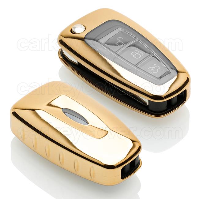 TBU car TBU car Autoschlüssel Hülle kompatibel mit Ford 3 Tasten - Schutzhülle aus TPU - Auto Schlüsselhülle Cover in Gold