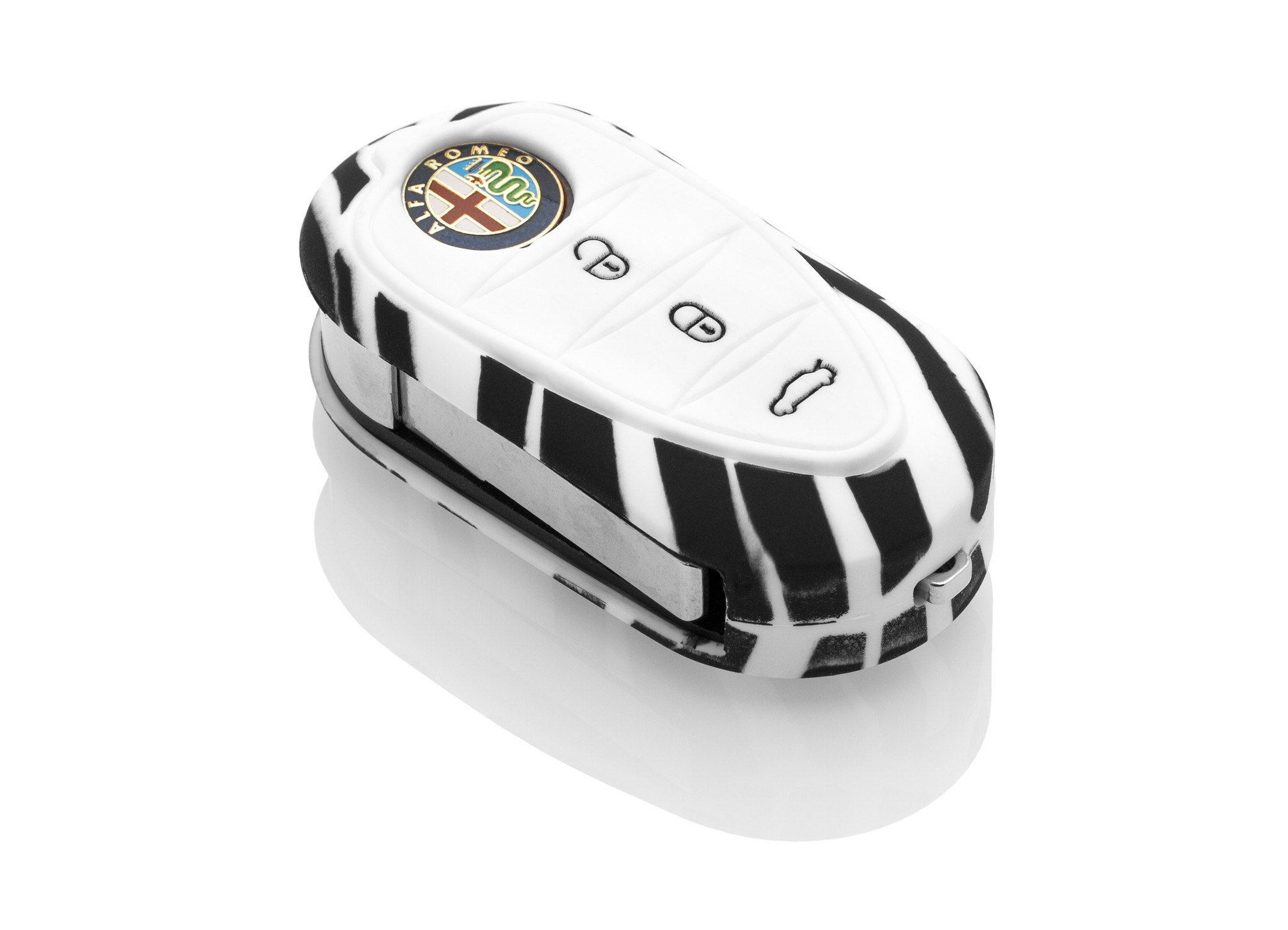 TBU car Alfa Romeo Capa Silicone Chave do carro - Capa protetora - Tampa remota FOB - Zebra