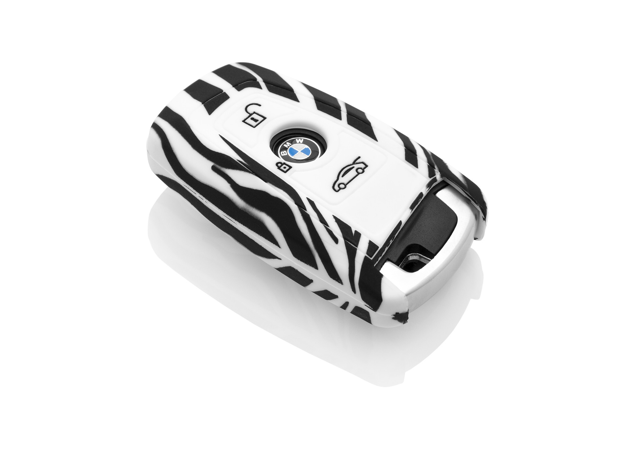 TBU car TBU car Autoschlüssel Hülle kompatibel mit BMW 3 Tasten (Keyless Entry) - Schutzhülle aus Silikon - Auto Schlüsselhülle Cover in Zebra